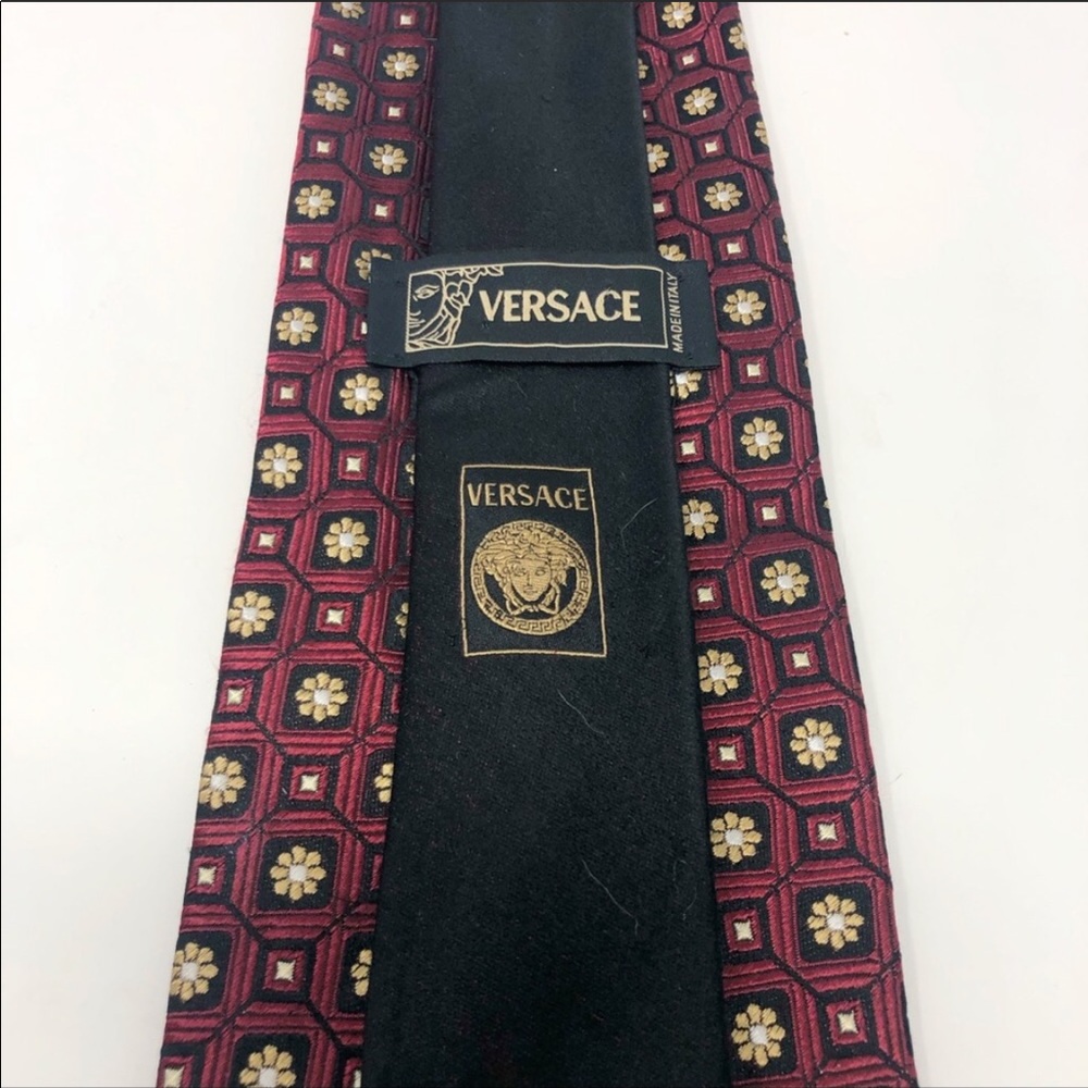 Versace Black Label Red Floral Silk Tie EUC
